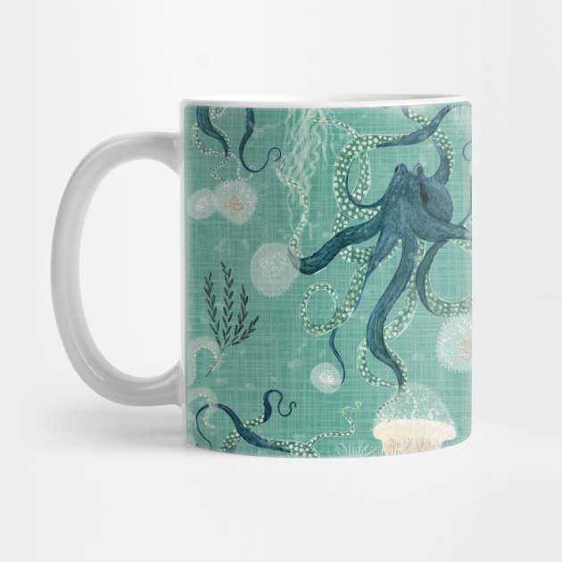 Octopus on teal by katherinequinnillustration